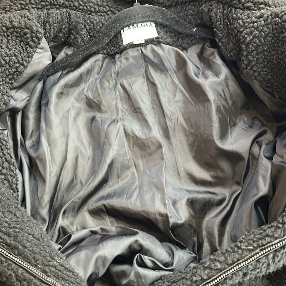 I AM GIA Pixie Sherpa Coat Size XSmall Black Oversized Relaxed Zip Up - Picture 6 of 8